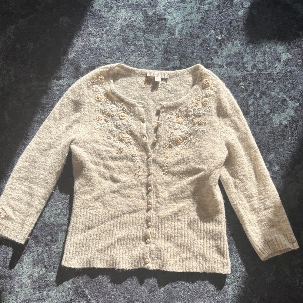 Caslon Gray Floral Embroidered Cardigan - Picture 3 of 11